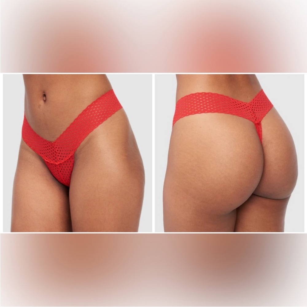 Frederick's of‎ Hollywood Abby Rose Red Mesh Thong Panties Sz L NEW